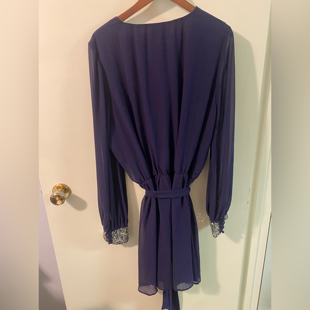 ASOS Deep Purple Wrap Dress with Silver Sequin Cuffs - Picture 3 of 4